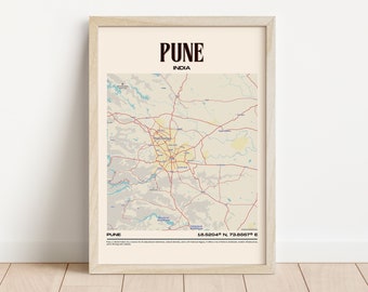 Pune Map Wall Art, Pune Canvas, Pune Photo, Pune Framed Poster, Pune Wall Decor, Pune Poster Print, India, India poster