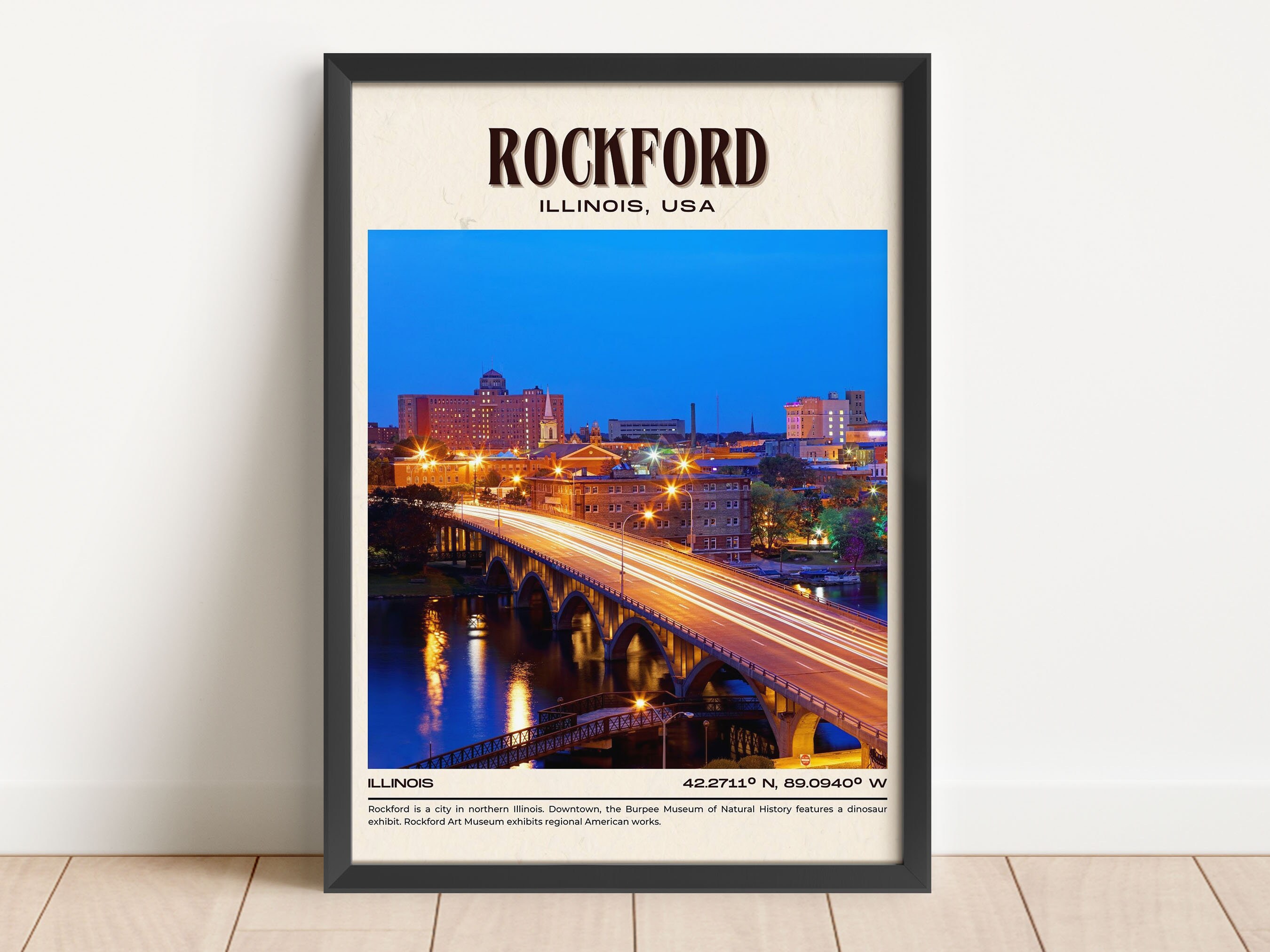 HISTORIX 1880 Rockford City Illinois Vintage Map Poster Wall Art Print, 18  x 24 Inch 