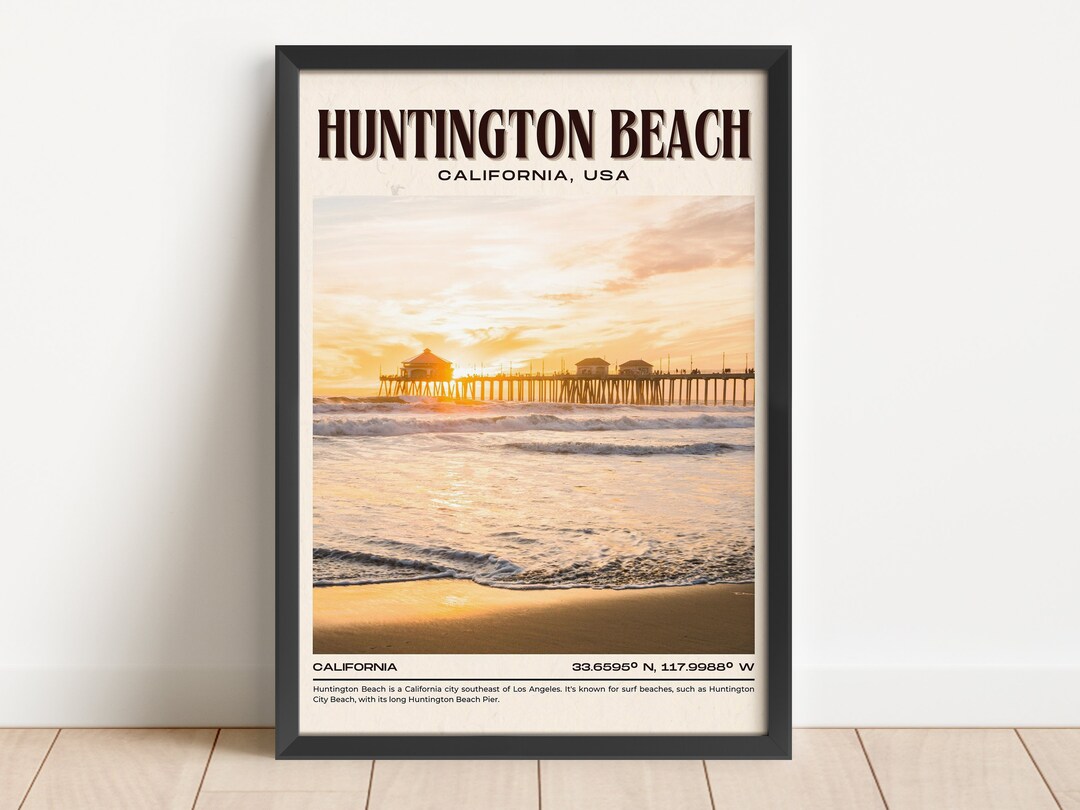 Huntington Beach Vintage Wall Art Huntington Beach Canvas Etsy