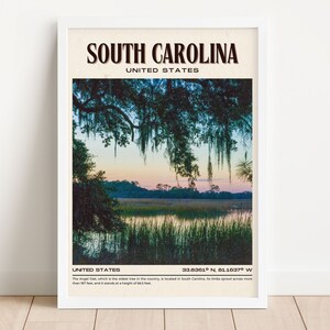 South Carolina Vintage Wall Art, South Carolina Canvas, South Carolina Framed Poster, South Carolina Poster Print, South Carolina Wall Decor image 2