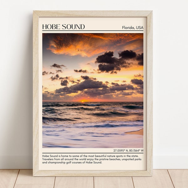 Hobe Sound Wall Canvas, Hobe Sound Framed Poster Wall Decor, Florida, USA, Perfect Pastel Beach Sunset, Beach Monogram Frame, Beach Wall Art