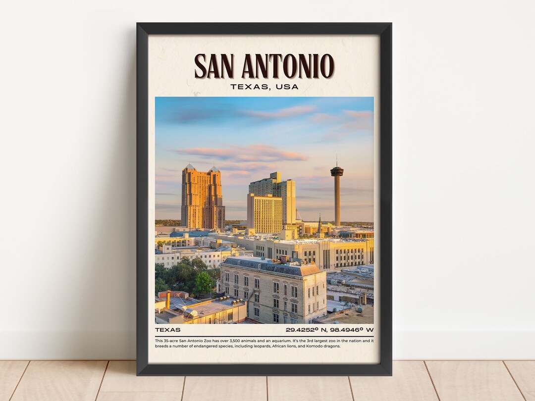 San Antonio Vintage Wall Art, San Antonio Canvas, San Antonio Framed