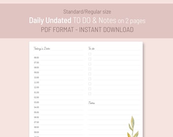 Undated Daily Insert To Do & Notes | Standard size TN Insert | Printable PDF, for FoxyFix 6 Midori Travelers Notebook, instant download