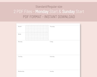 Semana horizontal sin fecha en 2 páginas / Tamaño estándar TN Insert Printable PDF digital para FoxyFix 6 Midori Travelers Notebook descarga instantánea