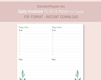 Undated Daily To Do & Notes | Standard size TN Insert | Printable PDF insert, for FoxyFix 6 Midori Travelers Notebook, instant download