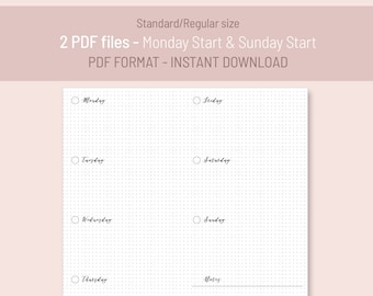 Semana horizontal sin fecha en 2 páginas / Tamaño estándar TN Insert Printable PDF digital para FoxyFix 6 Midori Travelers Notebook descarga instantánea