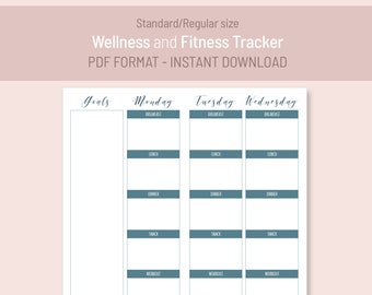 Wellness Meal Fitness Tracker | Standard size TN Insert | Printable PDF Insert for FoxyFix 6 Midori Travelers Notebook, instant download