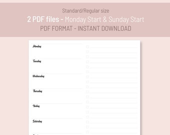Undated Horizontal Week & To Do list | Standard size TN Insert | Printable PDF, for FoxyFix 6 Midori Travelers Notebook,instant download