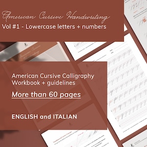 Lettere minuscole stampabili e numeri Cartella di lavoro per la guida pratica alla calligrafia corsiva aziendale. Foglio di lavoro PDF per la scrittura a mano corsiva americana