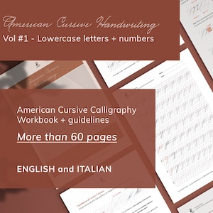 Printable Lowercase Letters & Numbers Business cursive calligraphy practice guide workbook. American cursive handwriting PDF Worksheet image 1