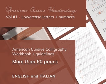 Printable Lowercase Letters & Numbers Business cursive calligraphy practice guide workbook. American cursive handwriting  PDF Worksheet