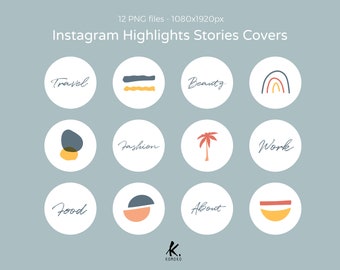 Rainbow Instagram Story Highlight Icons, Iconos dibujados a mano de California, Portada de historias, Instagram, Iconos de redes sociales para moda y belleza