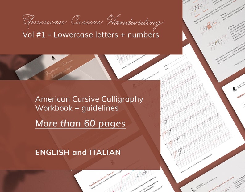 Printable Lowercase Letters & Numbers Business cursive calligraphy practice guide workbook. American cursive handwriting PDF Worksheet image 1