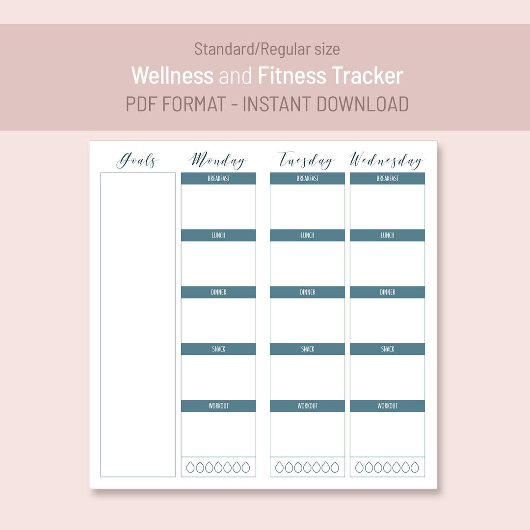Wellness Meal Fitness Tracker | Standard Size TN Insert | Printable PDF ...