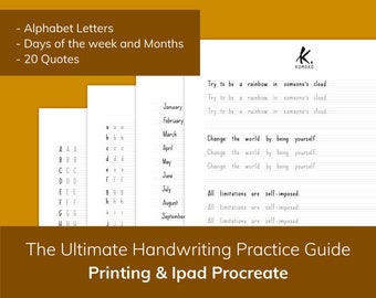 Handwriting Calligraphy Practice Worksheet: Printable Workbook with handwritten quotes for Bullet Journal (Ipad Procreate compatible)