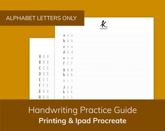 Printable handwriting calligraphy practice guide and worksheets: ALPHABET LETTERS ONLY perfect for Bullet Journal, Ipad Procreate compatible