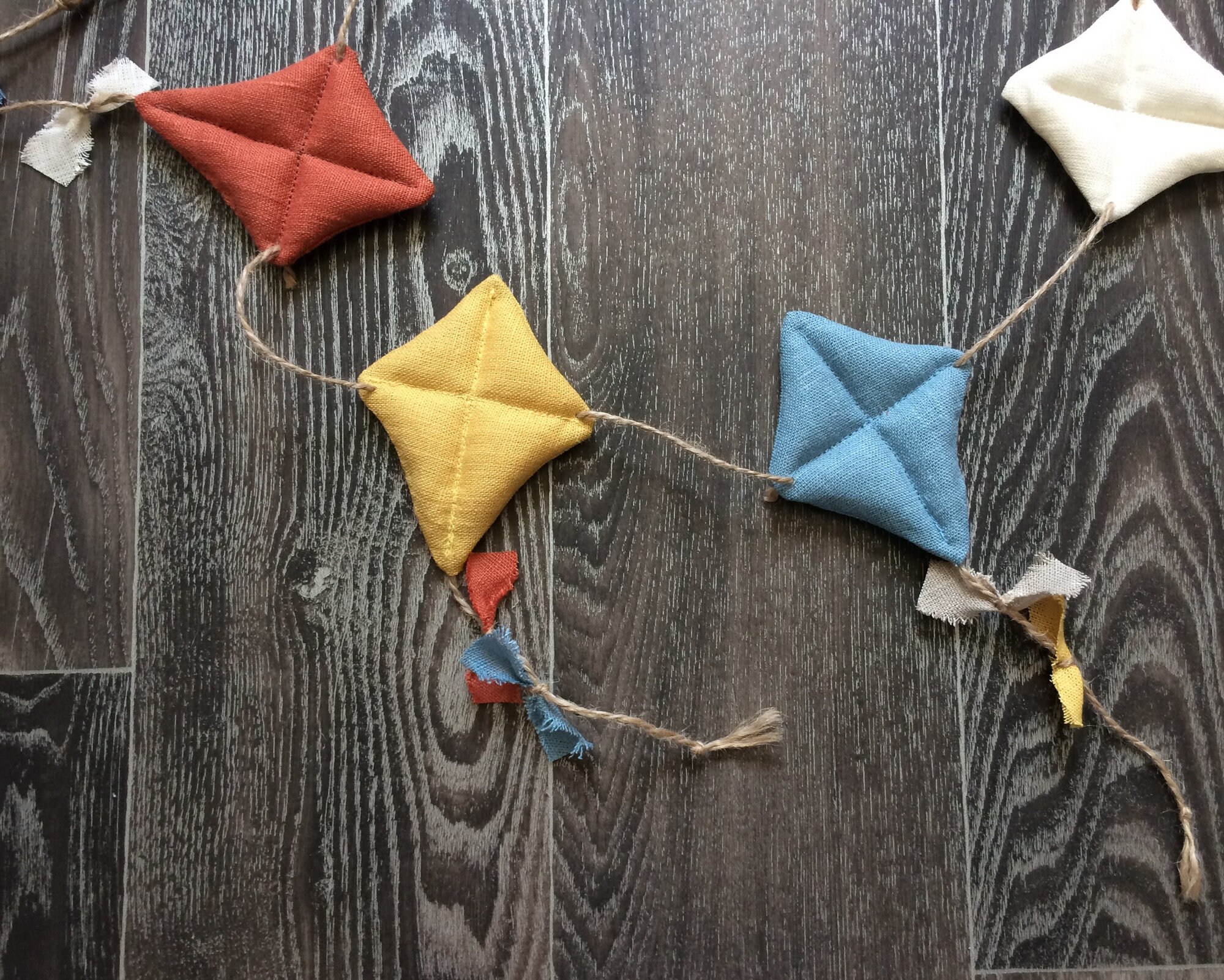 Linen kite garland Nursery wall decor Blue gray mustard Etsy