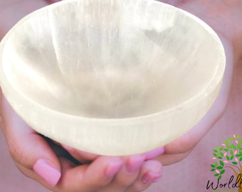 Selenite Bowl 6 Sizes! Hand-Carved Selenite Crystal Bowl, Moroccan Crystal Holder, Selenite Crystal Charging, Large Selenite Bowl, Gift Bag