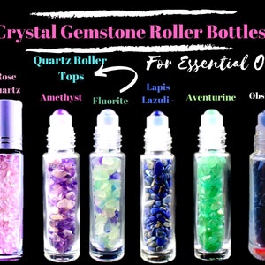 Gemstone Roller Bottle Gift, 6 Choices - DIY Gemstone Essential Oil Roller Bottle, Chakra Diffuser Bracelet, Crystal Oil Bottle Rollers