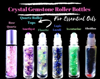 Gemstone Roller Bottle Gift, 6 Choices - DIY Gemstone Essential Oil Roller Bottle, Chakra Diffuser Bracelet, Crystal Oil Bottle Rollers