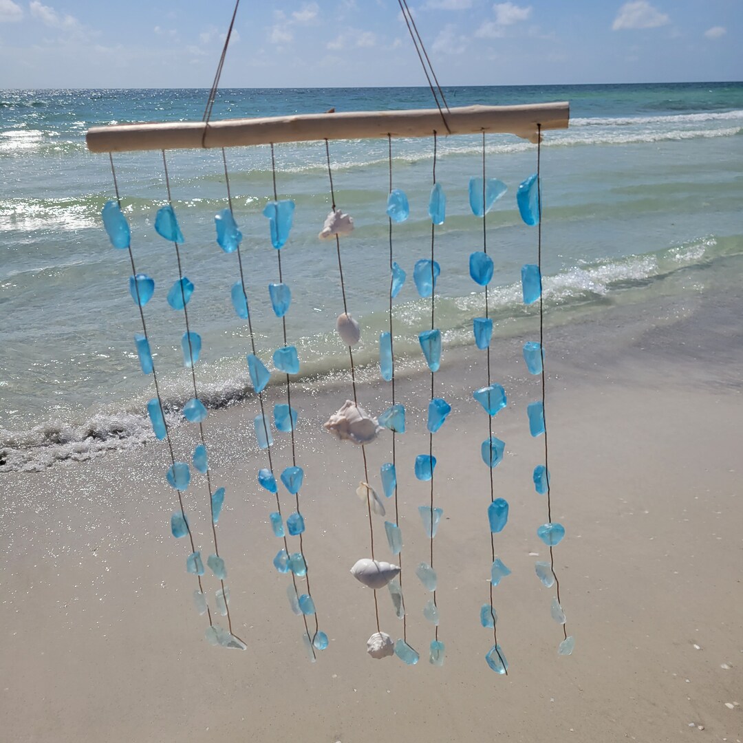 Blue Sea Glass Hanging Wind Chimes Wall Art Handcrafted With Etsy