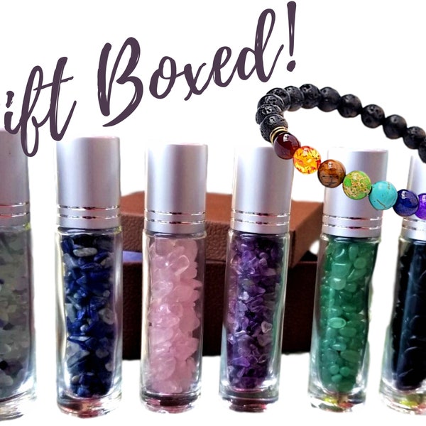 Gemstone Roller Bottle Gift, 6 Choices - DIY Gemstone Essential Oil Roller Bottle, Chakra Diffuser Bracelet, Crystal Oil Bottle Rollers