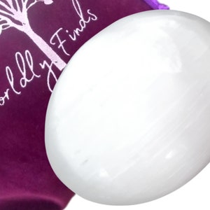 Selenite Crystal Palm Stone, Moroccan Hand-Carved, Ultra Smooth for Cleansing, Charging Crystals, Protective Genuine Selenite Worry Stone