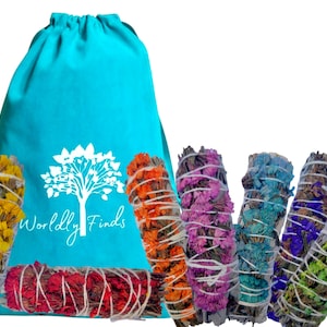 7 Chakra Sage Sticks Floral Set - Cleansing, Balancing, Smudging California White Sage Chakra Bundles, Spiritual Home Blessing Set
