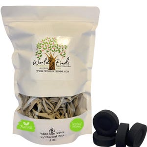 White Sage Clusters Loose Leaves with Charcoal Discs for Easy Burning, Smudging, Energy Cleansing, 3 Sizes - 100% Pure Organic & Sustainable