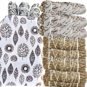 SAGE SMUDGE Sticks Bundles Refill: White Sage & Blue Sage Bulk Combo, Shaman Smudge Kit Storage Bag, Smudging Sticks, Organic Freshly Dried!