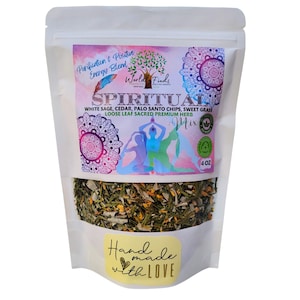 Smudging Herbs Spiritual Energy Cleansing Mix: Hand-Crafted 100% Organic White Sage, Sweet Grass, Palo Santo, Cedar Leaves Burning Blend