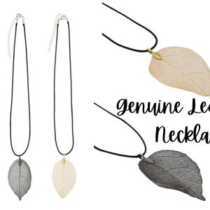Electroplated Real Leaf Necklace, Black or Gold Dipped Leaf Necklace, Natural Leaf Pendant Necklace, Gold Leaf Necklace, Nature Gifts