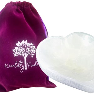 SELENITE HEART Shaped Bowl 4&quot; - Selenite Crystal Smudge Bowl, Hand-Carved, Moroccan Crystal Holder to Charge, Cleanse Crystals Smudging Bowl