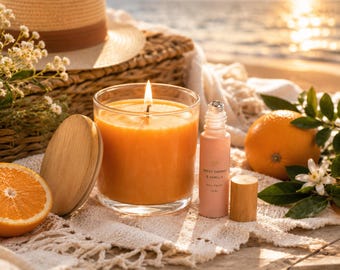 Sweet Orange Vanilla Candle & Essential Oil Set | Pure Soy Wax Summer Fragrance