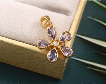 Handmade Tanzanite Flower Pendant, 925 Sterling Silver