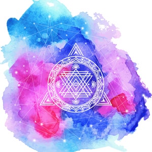 Aquarel Cliparts Set met symbolen van de heilige geometrie. Digitale elementen voor yogastudio, visitekaartjes. Heilige geometrie papier afdrukken.