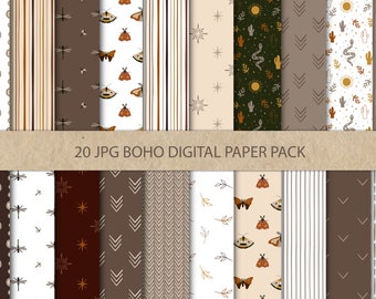 Boho Seamless Digital Papers, Boho Scrapbook Paper, Boho Backgrounds, Instant Download, Vol 2