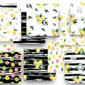 Carta digitale acquerello limone, 10 sfondi trasparenti PNG, motivo senza giunture di frutta estiva, stampe su tessuto floreale