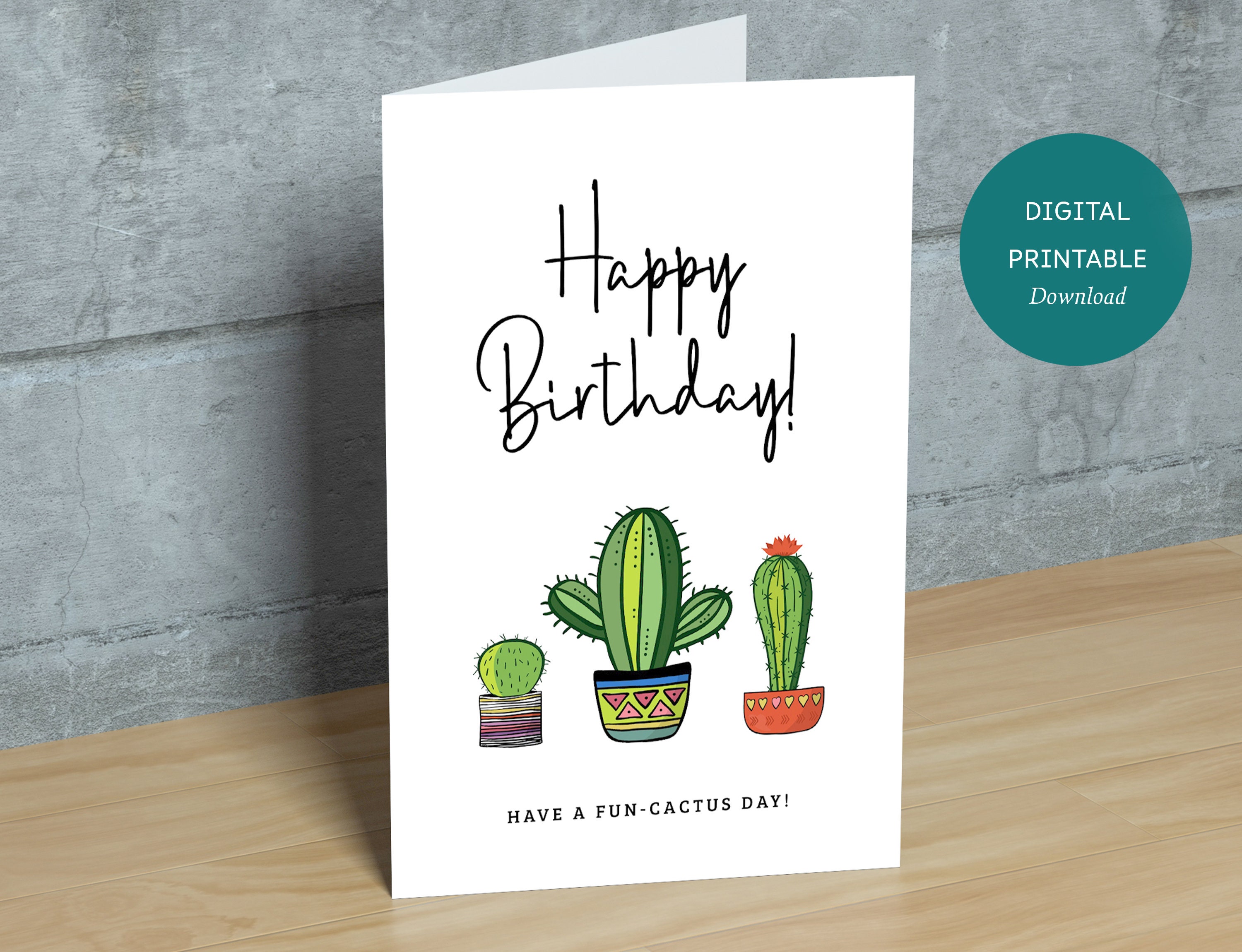 PRINTABLE Fun Potted Cacti Birthday Card Instant Download - Etsy