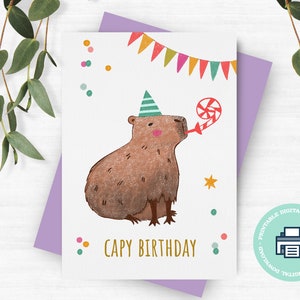 Tarjeta de felicitación de cumpleaños imprimible Capybara, descarga digital, impresión en casa