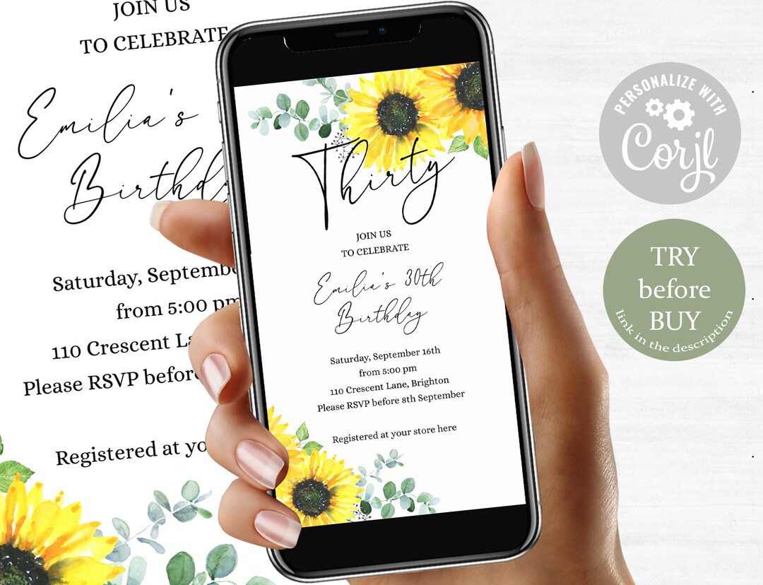 Editable Electronic Birthday Invitation Template Digital Etsy