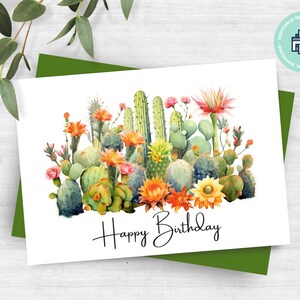 AFDRUKBARE aquarel cactussen verjaardagskaart, grappige cactussen kaart, Instant Download, thuis afdrukken, afdrukken 8,5 "x 11", gesneden tot 7 "x 5" gevouwen