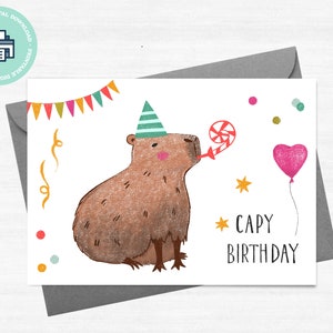 Printable Greeting Card Happy Birthday With Hand Drawn Capybara ...