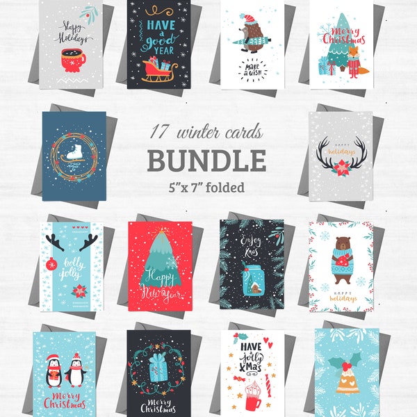 Printable Christmas Card bundle, Digital Christmas Card bundle, Printable Digital Download, Print at Home