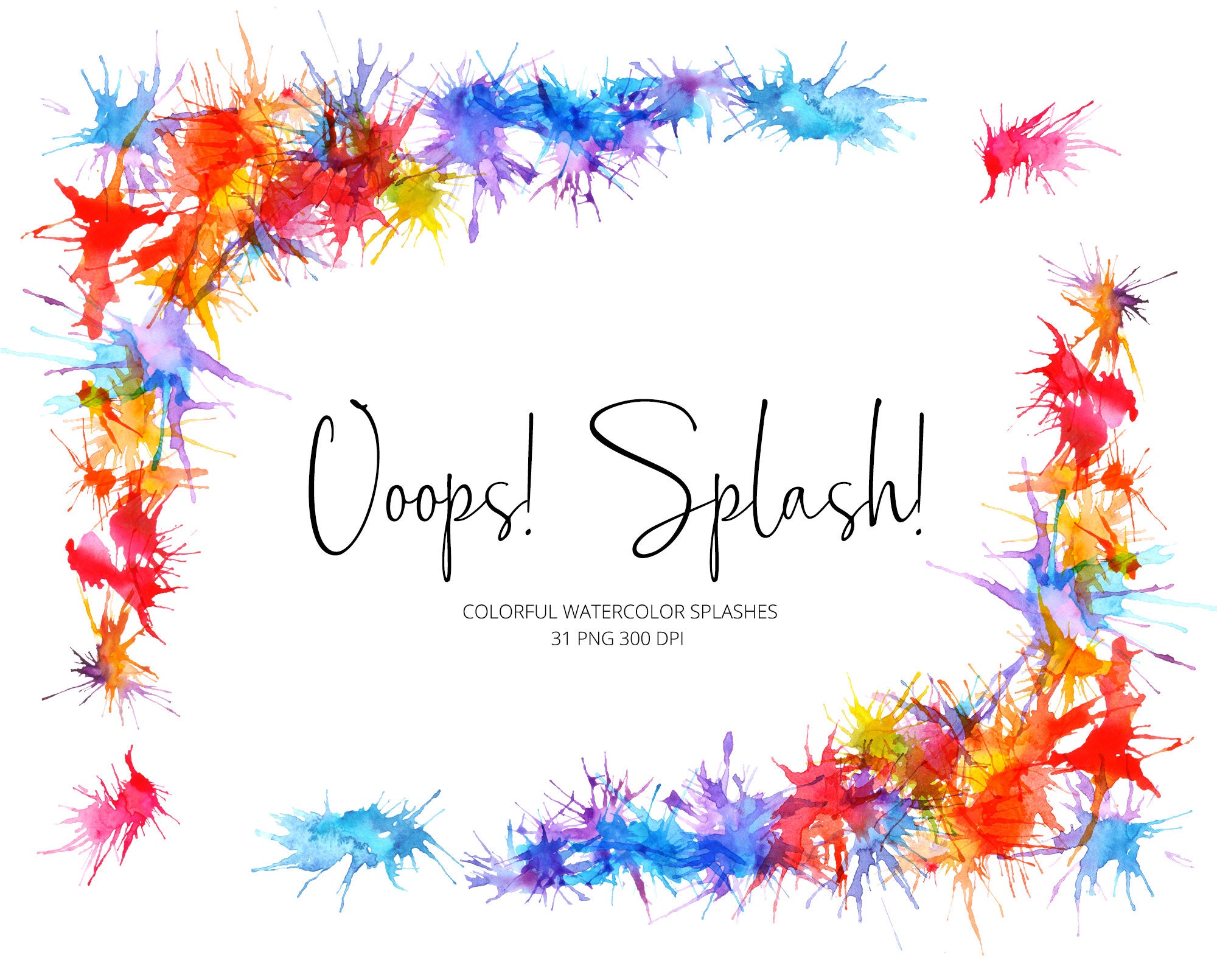 Watercolor Splash Colorful Clipart Set Of Hand Painted Etsy