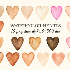 Aquarel huidskleur hart clipart, beige en roze harten, liefde kaart maken, sublimatie ontwerp, digitale PNG-bestanden, Instant Download