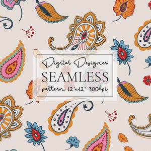 Nahtlos zu wiederholen, handgezeichnetes Paisley-Muster, Stoffdesign, kleine kommerzielle Nutzung, nicht exklusiv, digitaler Download, 12 "x 12"