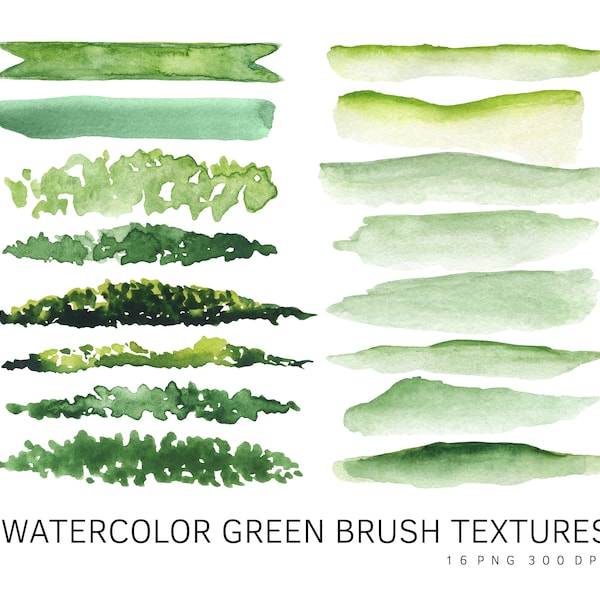 Green Strokes Watercolor Clipart, Blob Brush Clipart, Watercolor Background, Hand Painted PNG Paint Stroke Graphics, Watercolor Green Shapes