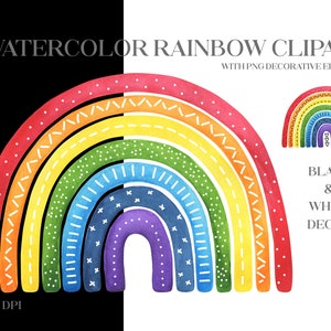 Watercolor Rainbow Clipart PNG, Instant Download