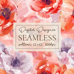 Modèle sans couture de coquelicots rétro, motif de tissu de coquelicots, papier numérique floral aquarelle, Jpeg, téléchargement immédiat